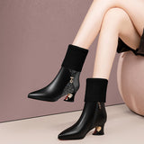 Autumn And Winter Warm Haired Boots In The Thick Boots And 2025 New Knitted Sharp Leather Boots HZ0115
