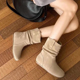 Folded Rad Pile High Value Round-Headed Sleeve Street Boots 2025 Boots Retro Year New Beauty Brown HZ0115
