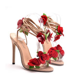 11 Cm Rose Flowers High Heel Sandals Large Size Hollow Strap Sandals Fashion Elegant Fish-Mouthed Sandals HZ0115