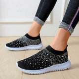 2025 Large-Size With Diamond Flying Sneakers New Net Shoes Women's Shoes Low-Heeled Mesh Sports Casual Shoes HZ0115