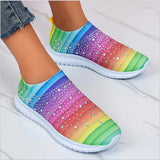 2025 Large-Size With Diamond Flying Sneakers New Net Shoes Women's Shoes Low-Heeled Mesh Sports Casual Shoes HZ0115