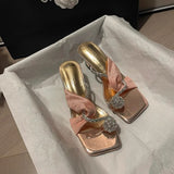 French Water Drill High Heel Sandals Women's High-Grade Summer New Temperament Style Wind With Square Toe Slippers Tide HZ0115