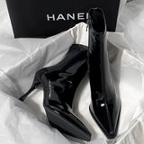 French Tip High And Martin Boots 2025 New Temperament Patent Skin Fine And Leg Long Thin Skin Boots Retro Boots HZ0115