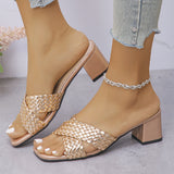 Summer High Heels Women 2025 New Large-Size Weaving Cross With Thick Heel Square Cool Slippers HZ0115