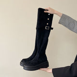 Belt Buckle Thin Boots Women Autumn And Winter New Thick And Long Boots Two Handsome Casual Knight Boots HZ0115