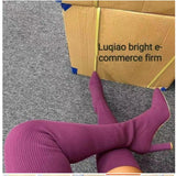 Autumn And Winter Sharp Head Thick And Knitted Knee Boots Women Large Size Elastic Wool Socks Long Boots HZ0115