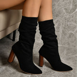 Velvet In The Boots Women's 2025 Autumn And Winter New High-Heeled Sharp-Headed Folding Pile Boots Large-Size Coarse And Fashion Boots HZ0115