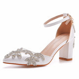 10 Cm Thick Heel Tip Single Shoe Large-Size Coarse Sandals Water Drill Wedding Shoes Women White Wedding Shoes HZ0115