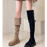 Belt Buckle Thin Boots Women Autumn And Winter New Thick And Long Boots Two Handsome Casual Knight Boots HZ0115