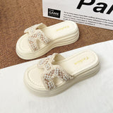 Daily High-Level Pearl Slippers Women's Summer Net Red Explosion Wearing Small Fragrant Wind Thick-Bottomed Drag Fashion Cool Slippers HZ0115