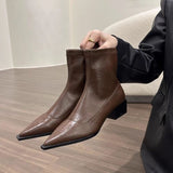 Korean Small Bare Boots Brown Pointed Short Boots Women's Shoes 2025 New Fashion With Thick And Thin Boots HZ0115