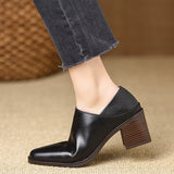 French Retro Square Head Deep Mouth Single Shoe Thick-Soled Waterproof Sleek Leather Shoes Casual Elegant Temperament High Heels HZ0115