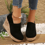 Large-Size Slope Heel Single Shoe Women's Spring New Suede Leather Splicing Round Head HZ0115