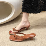 20025 Summer New Large-Size Toe Square Bow Bow Fine Heel Heel Cold Slippers HZ0115