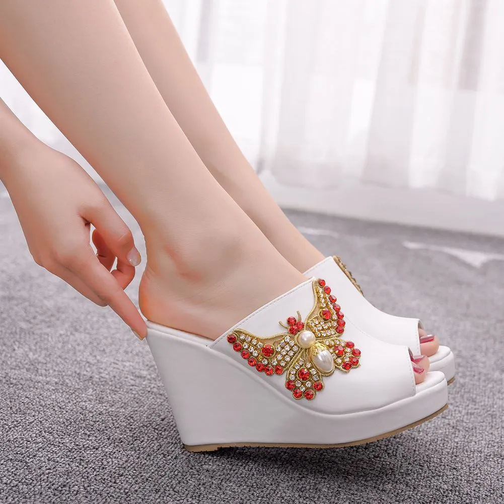 Water Drill Bow Bow Fish Mouth Slope With Large-Size Cold Slippers Waterproof Table Roman Sandals New Wish HZ0115