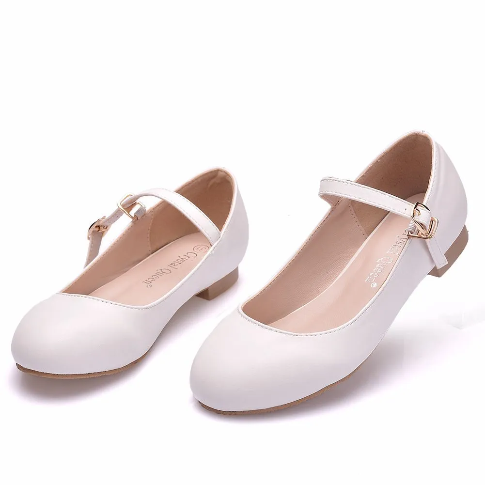 Zhongda Children's Flat Sole Leisure Single Shoes Round Head Mary Jane White Wedding Shoes Girls Single Shoes Performance Festival Shoes HZ0115