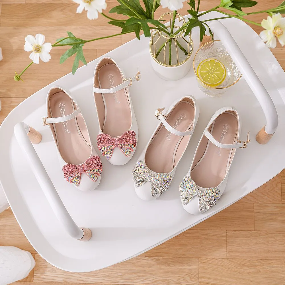 Zhongda Child's Bow Flat Sole Casual Single Shoe Round Head Mary Jane White Wedding Girl Single Shoes Performance Shoes HZ0115