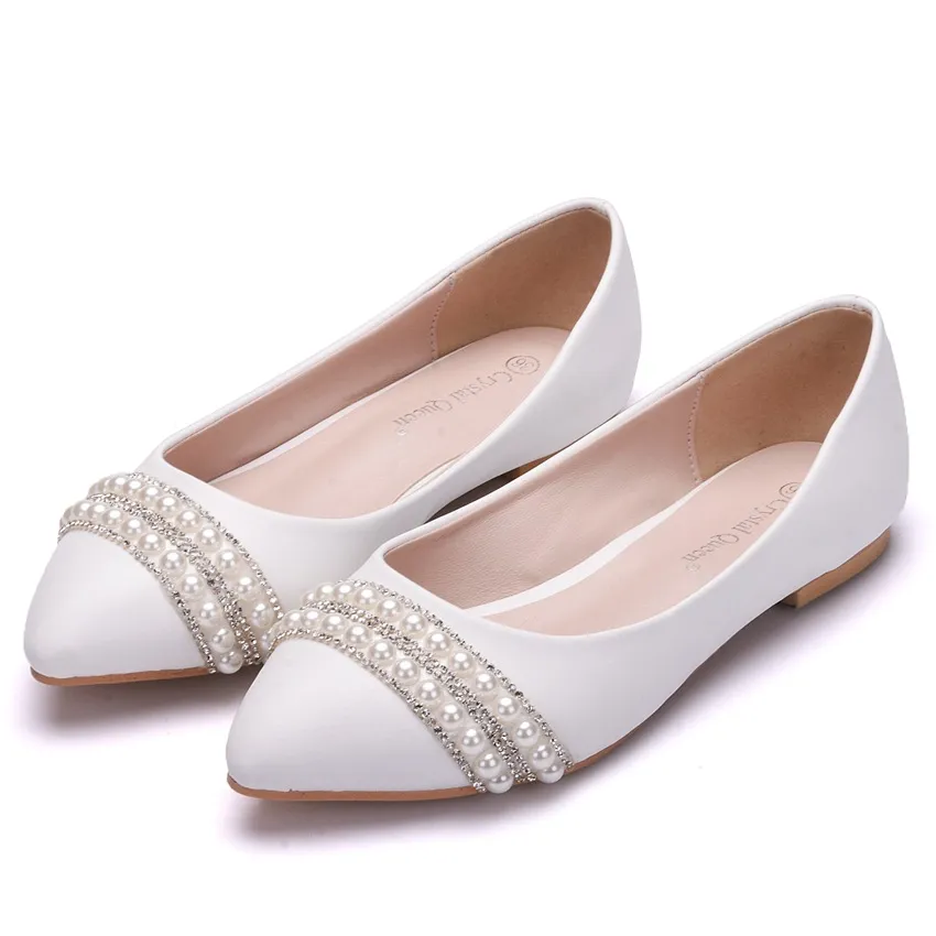 Flat-Soled Wedding Shoes Crystal Shoes Wedding Dress Wedding Dress Comfortable Korean Version Of Tuxed Pearl Water Diamond Dinner White Women Shoes HZ0115
