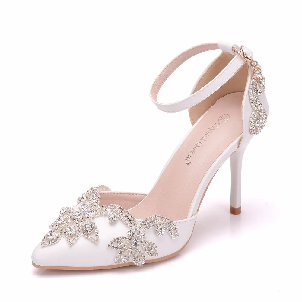 White Solud Sandals Fine-Heeled Pointed Sandals White Pointed Shoes Women's High Heels P09JBH HZ0115