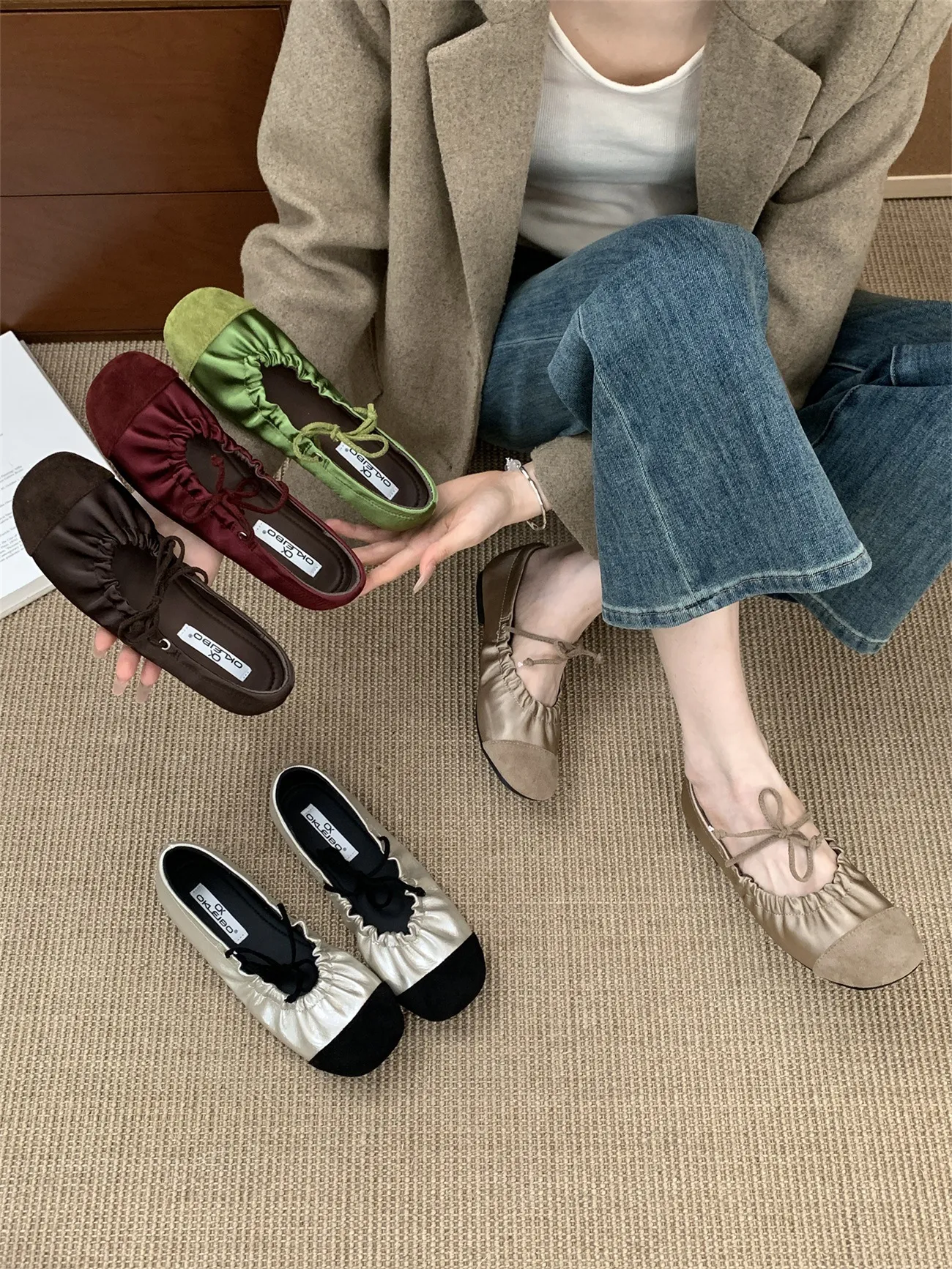 Vintage Bows Small Fragrant Wind Round Head Mary Jane Single Shoes 2025 Spring And Summer New Folds With Grandmother Shoes HZ0115
