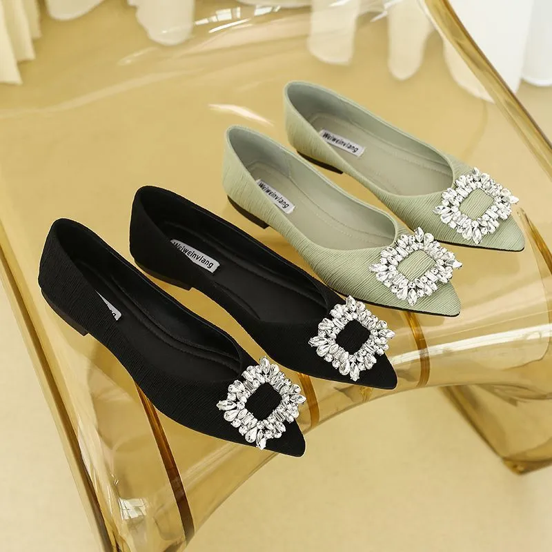 Flat Bottom Water Drill Bean Single Shoes Women 2025 Spring And Autumn New French Sense Granny Shoes HZ0115
