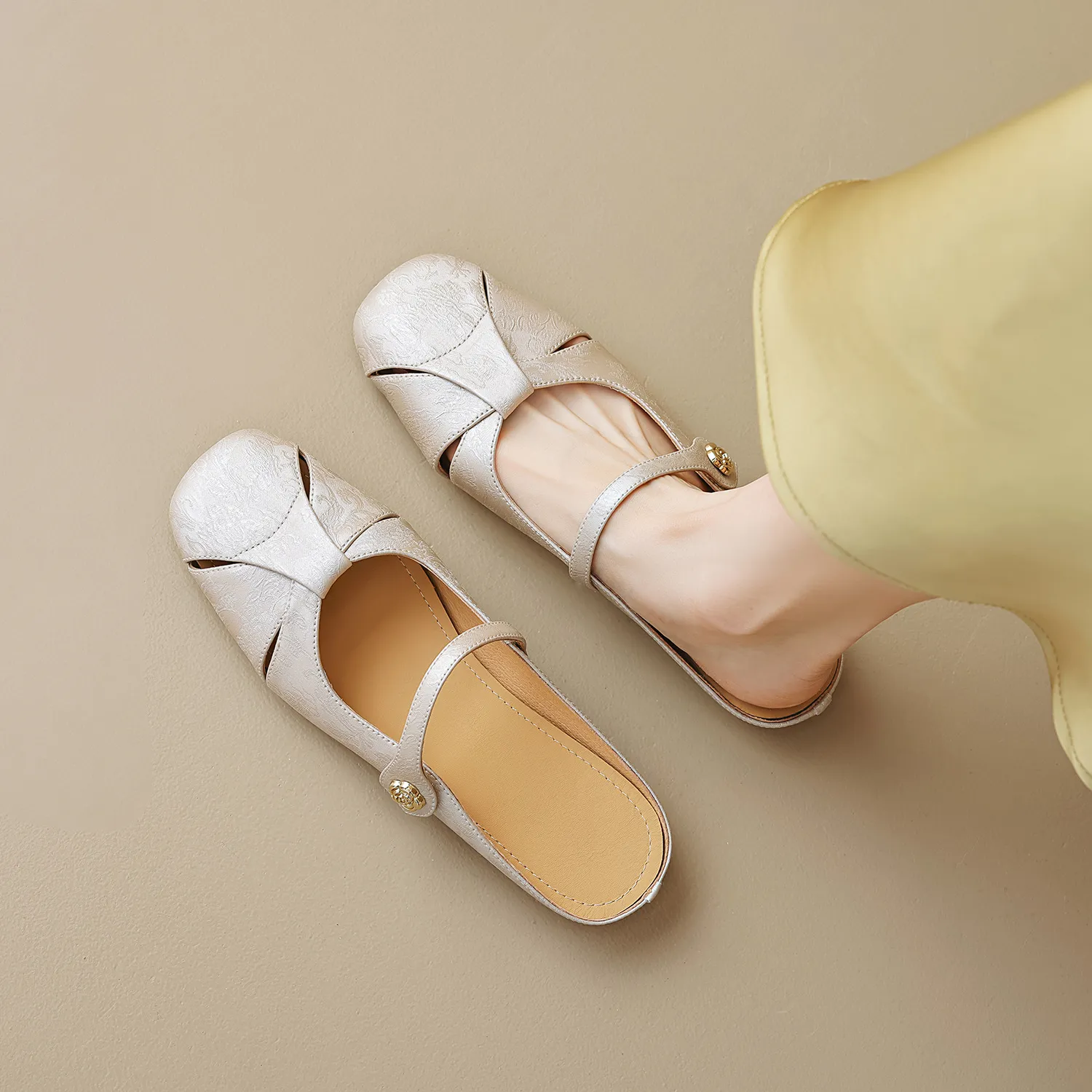 Anal-Quality Buntou Cool Half-Slippers Women Wear 2025 New Summer Lazy Chinese Camellia Muller Shoes HZ0115