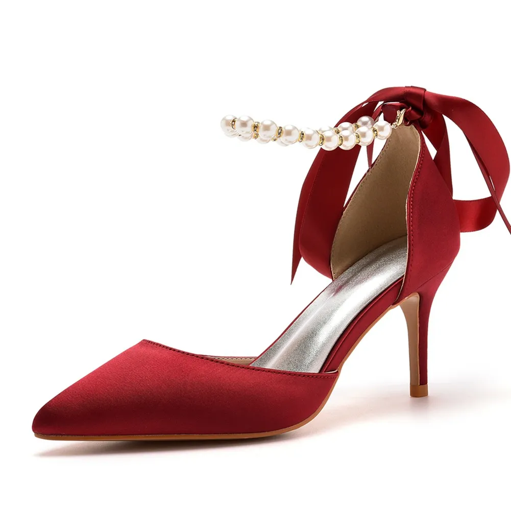 7 Cm Fine Heel Large-Size Sandals Banquet Women's Shoes Ribbon Beads High Heel Sandals And Ribbon Dress Dress HZ0115