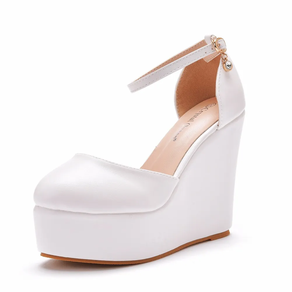Slope Hed Sandals Women's Summer 2025 New Comfortable White Thick-Soled Round Head High-Heeled Waterproof Table Casual Women's Sandals HZ0115