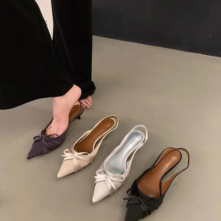 Korean Version Of The Bow Tip Tip Heel High Heels 2025 New Spring And Summer Temperament Famous Slime Head Cold Slippers HZ0115