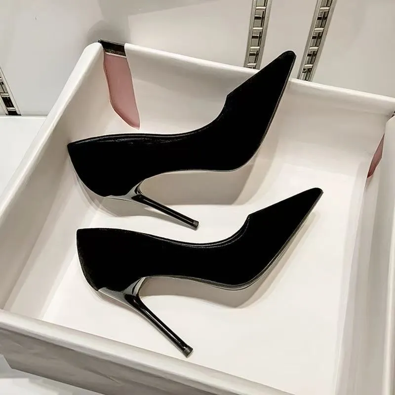 Black High-Heeled Women's Thin Heel 2025 Pointed Spring New Etiquette Single Shoes Professional Commuter Do Not Tired Work Shoes HZ0115