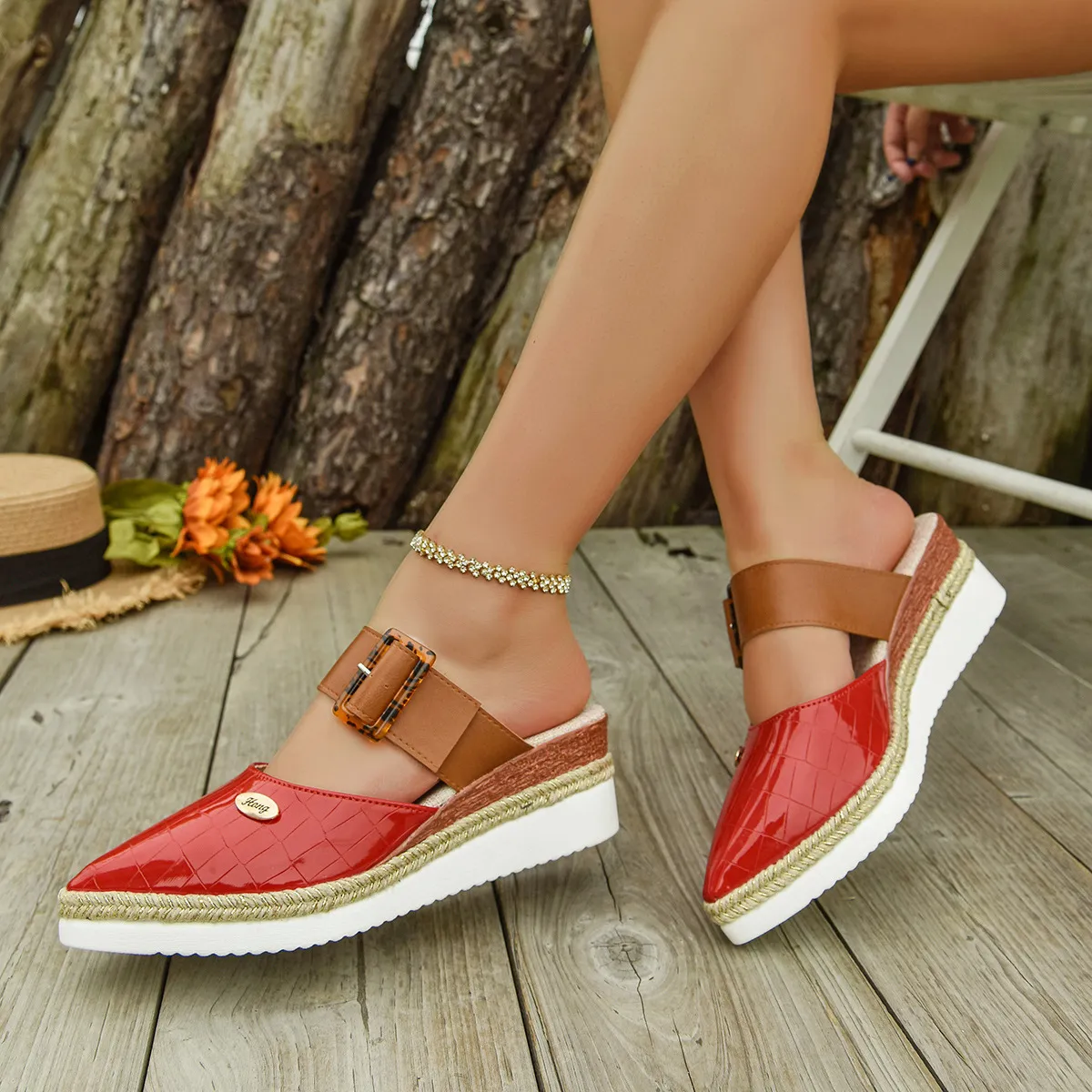 Large-Size Bleed-Up Head Behind The Empty Sandals Slope And Light Hemp Rope Clasp Women's Shoes Thick-Soled Cool Slippers HZ0115