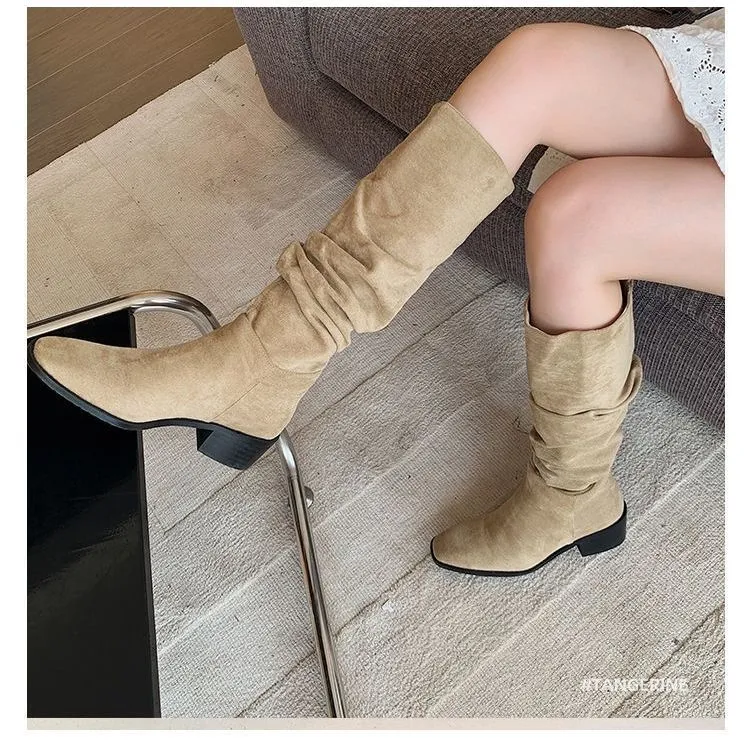 High-Tight Knight Boots Women 2025 Autumn And Winter New Folding Pile Boots But Knee Boots West Cowboy Boots HZ0115