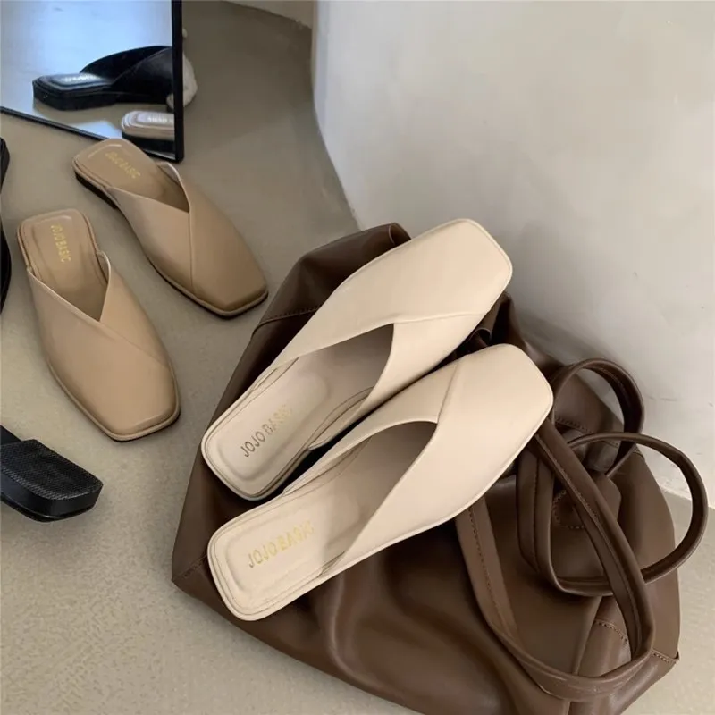 Large-Size Women's Shoes 41-43 Fat Feet Wide Fat Women's Single Shoes Summer New Sandals Bag Head Half Slippers Wearing Pregnant Women's Shoes HZ0115