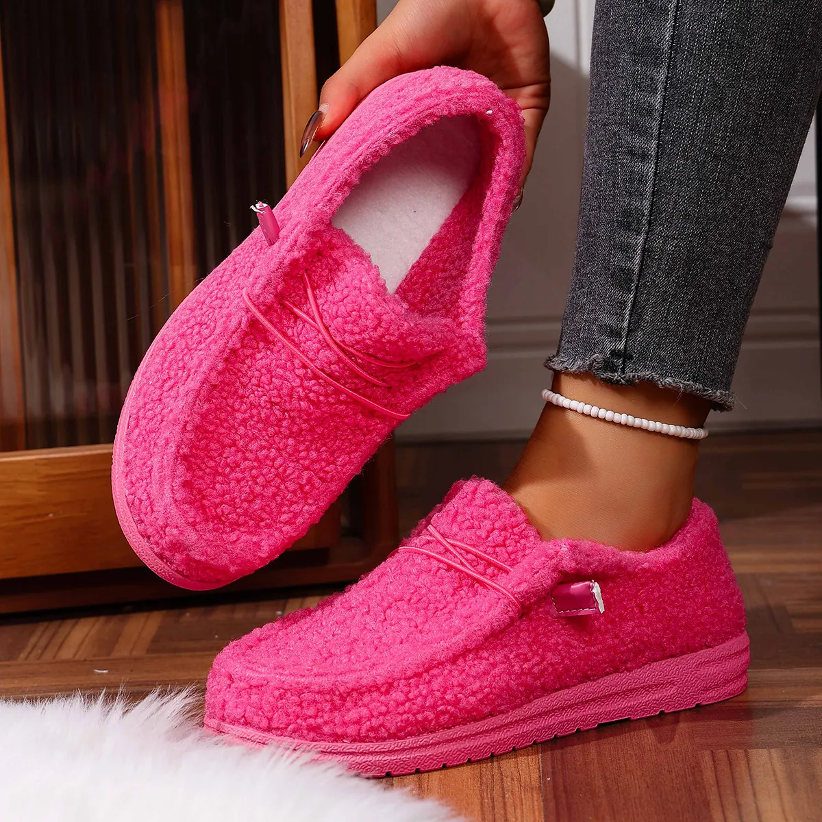 Large-Size Women 2025 Autumn New Thick Soles Low Help Happy Shoes Warm Indoor And Outdoor Wearing Cotton Shoes HZ0115