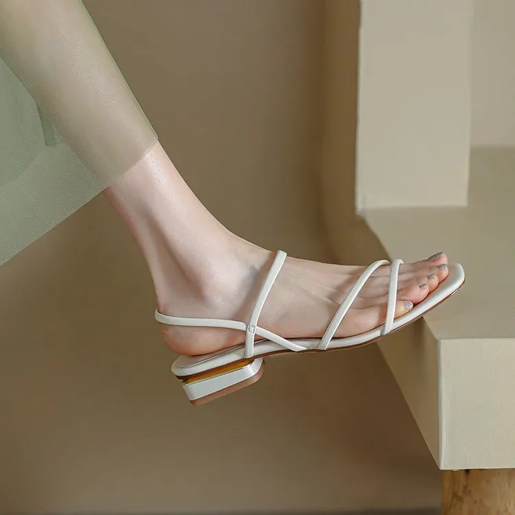 2025 Summer New Retro French Style With Roman Shoes With Low-Heeled Sandals Female Superfiber HZ0115