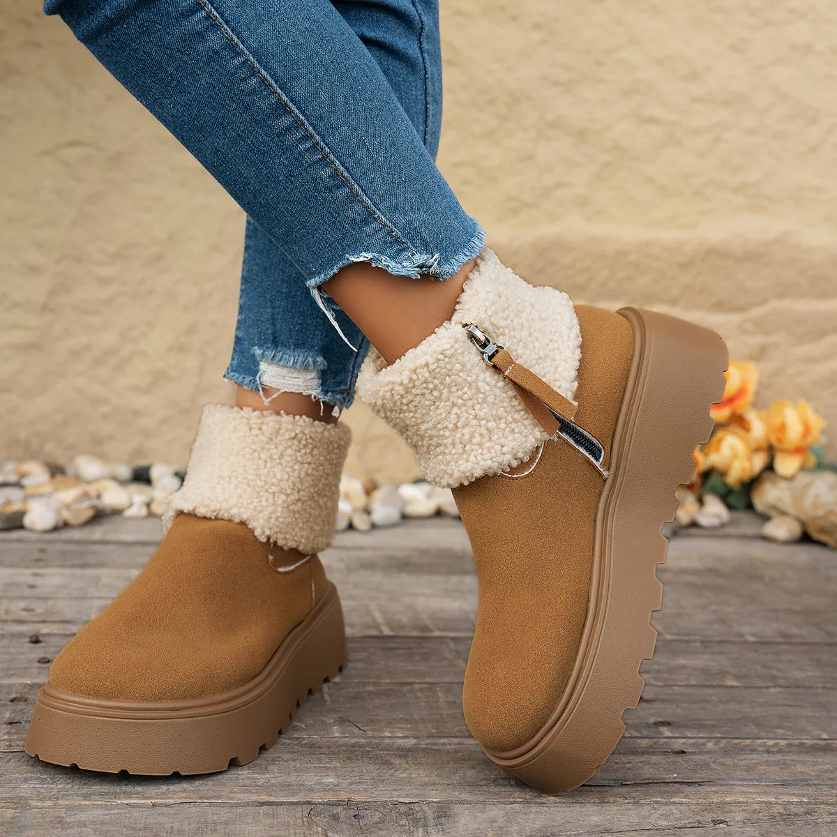 Thick Bottom Plus Thick Winter Snow Boots Women's Fur Integrated 2025 New Waterproof Short To Keep Warm And Velvet Women's Shoes HZ0115