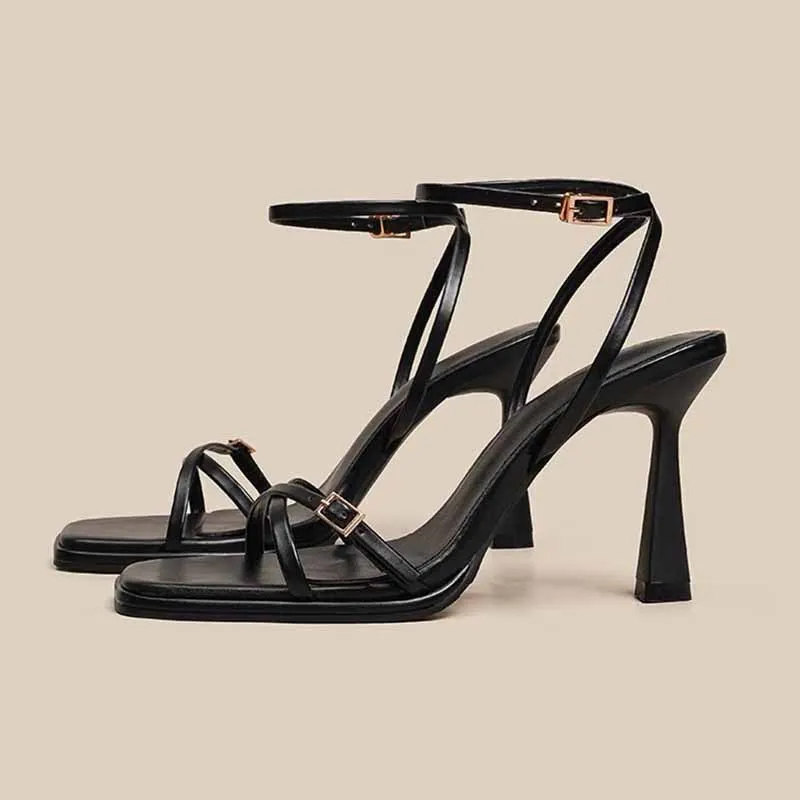 Small French High-Heeled Women's Shoes 2025 New Summer Fairy Style Temperament Black Fine Roman Shoes HZ0115