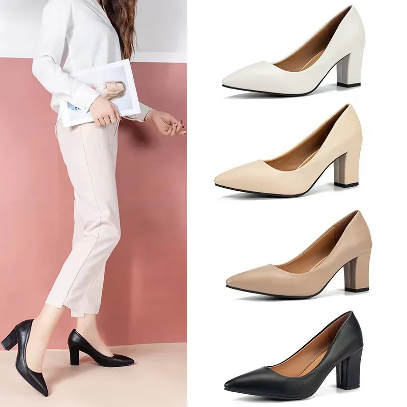 Fashion Single Shoes Women's Coarse Heel 2025 Summer New Pointed Work Shoes Shallow One-Foot Pedal Korean Version Of High Heel Simple HZ0115