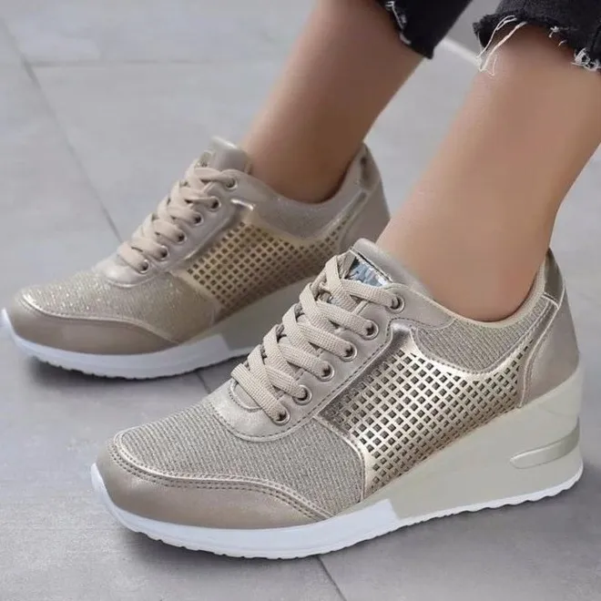 Casual Slope Heel 2025 Autumn And Winter Thick Soles Thick-Soled Shoes Round Head Cross-Lace Casual Shoes HZ0115