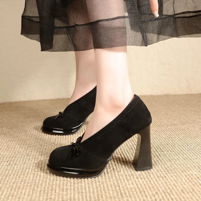 2025 New Retro British Wind Bow Oceanic Pure Want Small Man Showing High Legs Long High Heels HZ0115