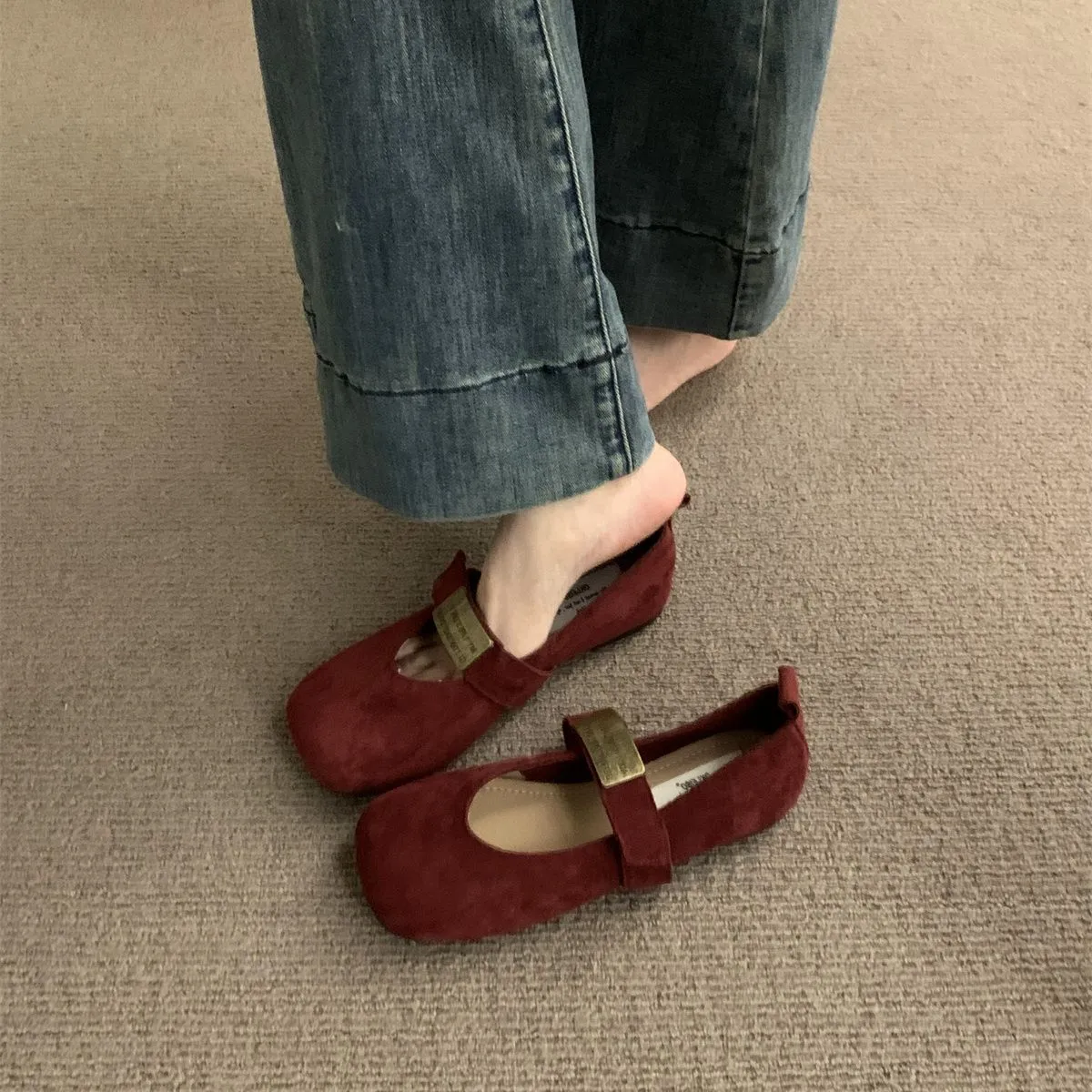 Mori's Spring And Autumn 2025 New Retro-Sensitive Red Single Shoe Fashion Korean Version Of The Flat Design Mary Precious Shoes HZ0115