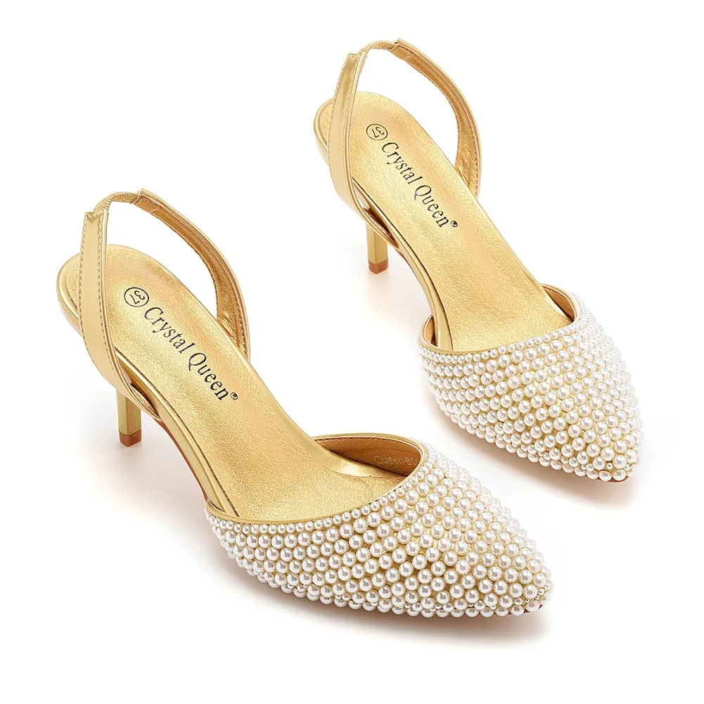 7 Cm Light-Mouthed Pointed Sandals White Pearl Fine Heel Sandals Large Size Wedding Shoes Bride Wedding Wedding Wedding Shoot Pearl Shoes HZ0115