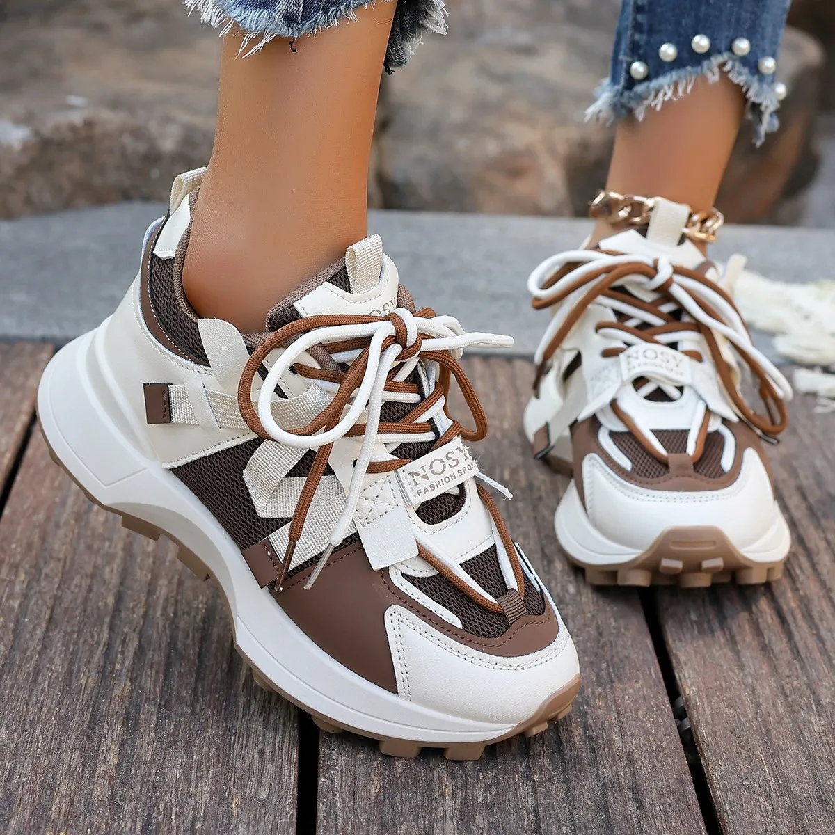 2025 Spring And Autumn Pop College Wind Fashion Dad Shoes Thick Bottom Breathable Soft Base Running Sports Casual Shoes Women HZ0115