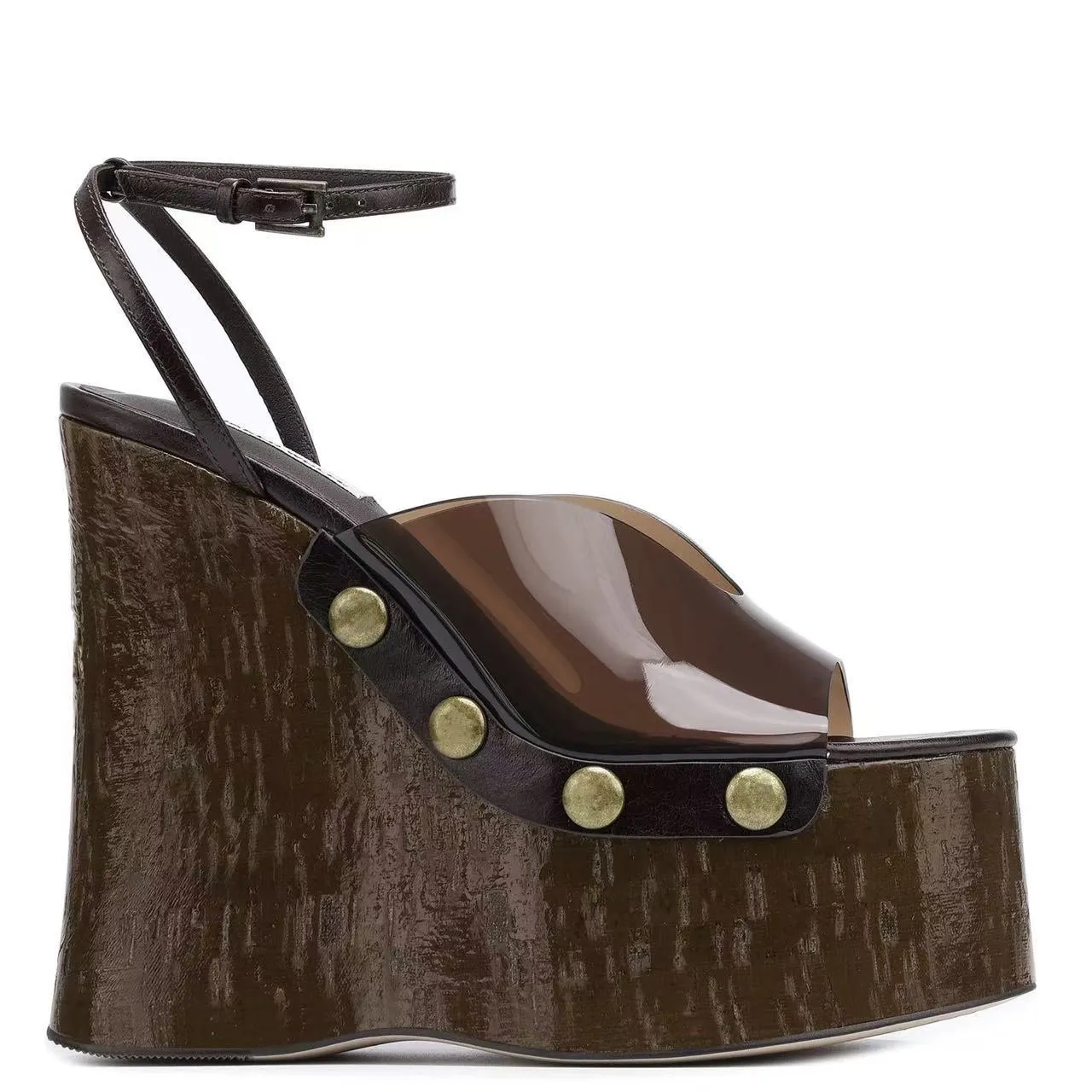 High Heeled Sandals Women 2025 New Wear Thick-Soled Wood-Grass Waterproof Table Sandals Metal Stud Sandals HZ0115