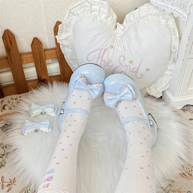 Cute Girl Wind Lolita Shoes Round Head Bow Lo Shoes 2025 New Daily Heel Mary Treasure Shoes HZ0115
