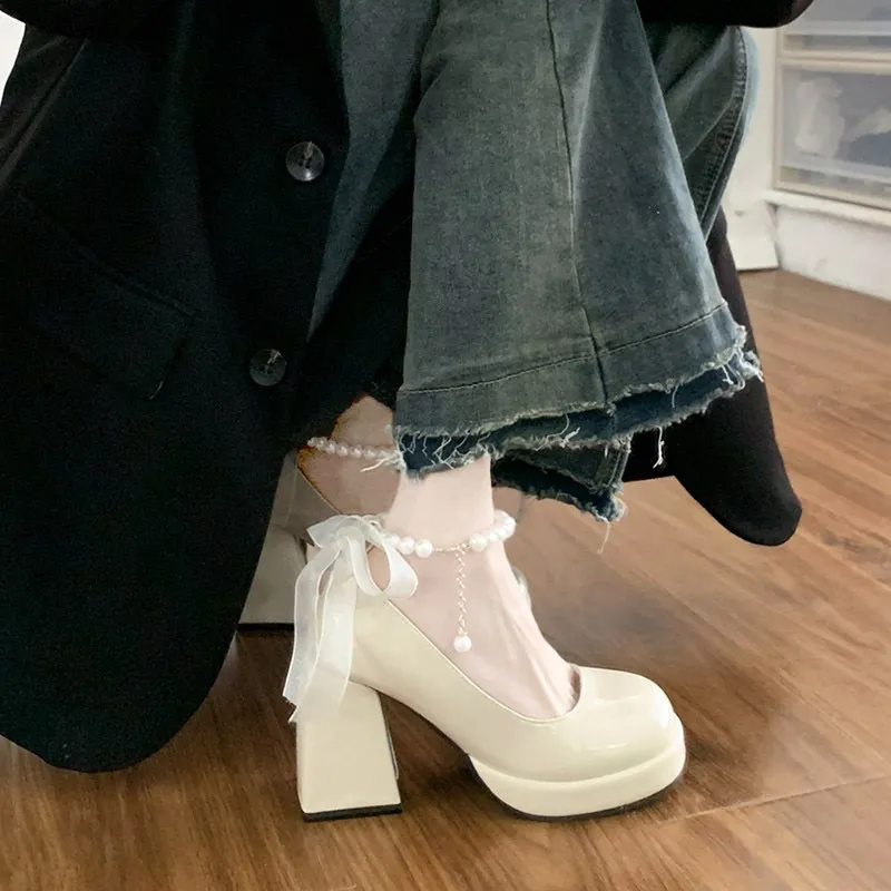 High-Heeled Women 2025 Spring And Autumn New French Retro Mary Jane Shoes Small Leather Shoes Thick Heel Shallow Single Shoes HZ0115