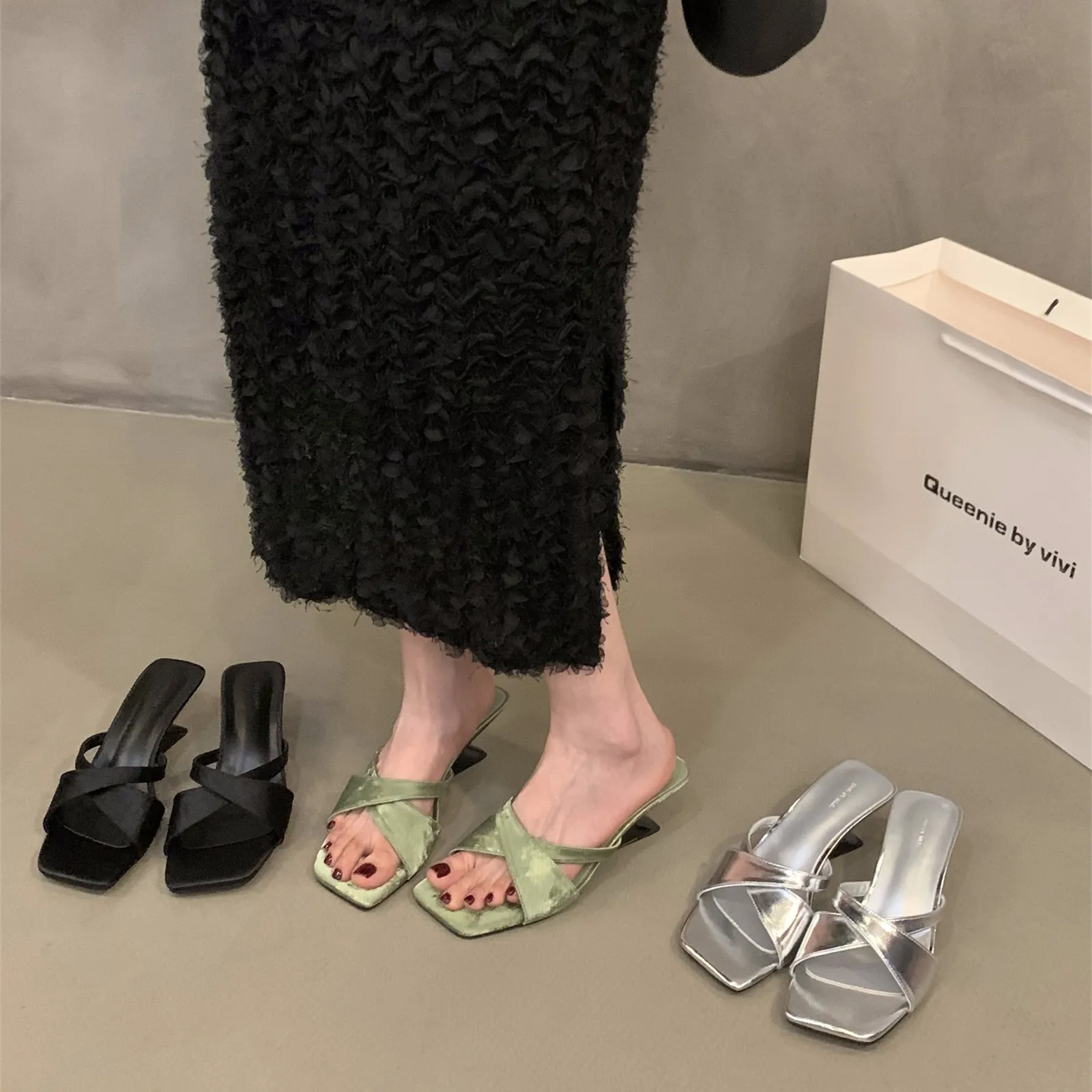 Slope Height Height Cross With Cold Slippers Fairy Shoes Fashion Wear 2025 New Summer Niche High-Heeled Sandals HZ0115