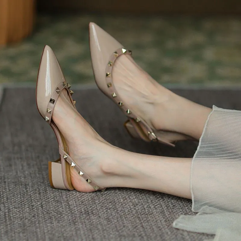 Fashion Sandals High Heels Women 2025 Summer New Small Design Rivet Tip French Style Heced Shoes HZ0115