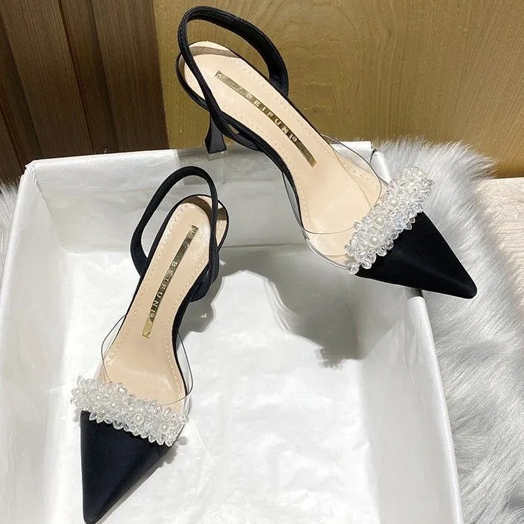 White Baotou Sandals Women 2025 Spring And Summer French Pointed Small Heel High Heel Fine Heel Single Shoes French 7Cm HZ0115