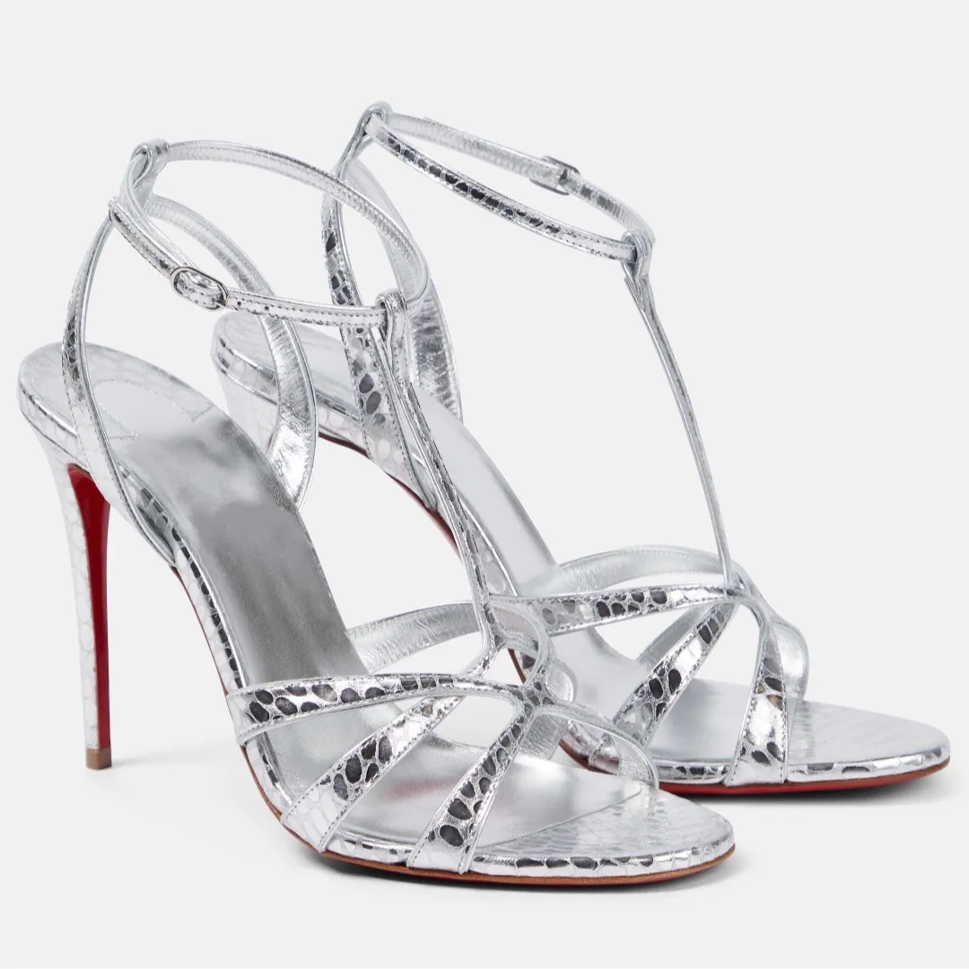 High-End Quality 25 New Snake-Snake-Snafing Silver Round Head With Fashionable Temperament Sexy Dew Fine Heel Sandals HZ0115